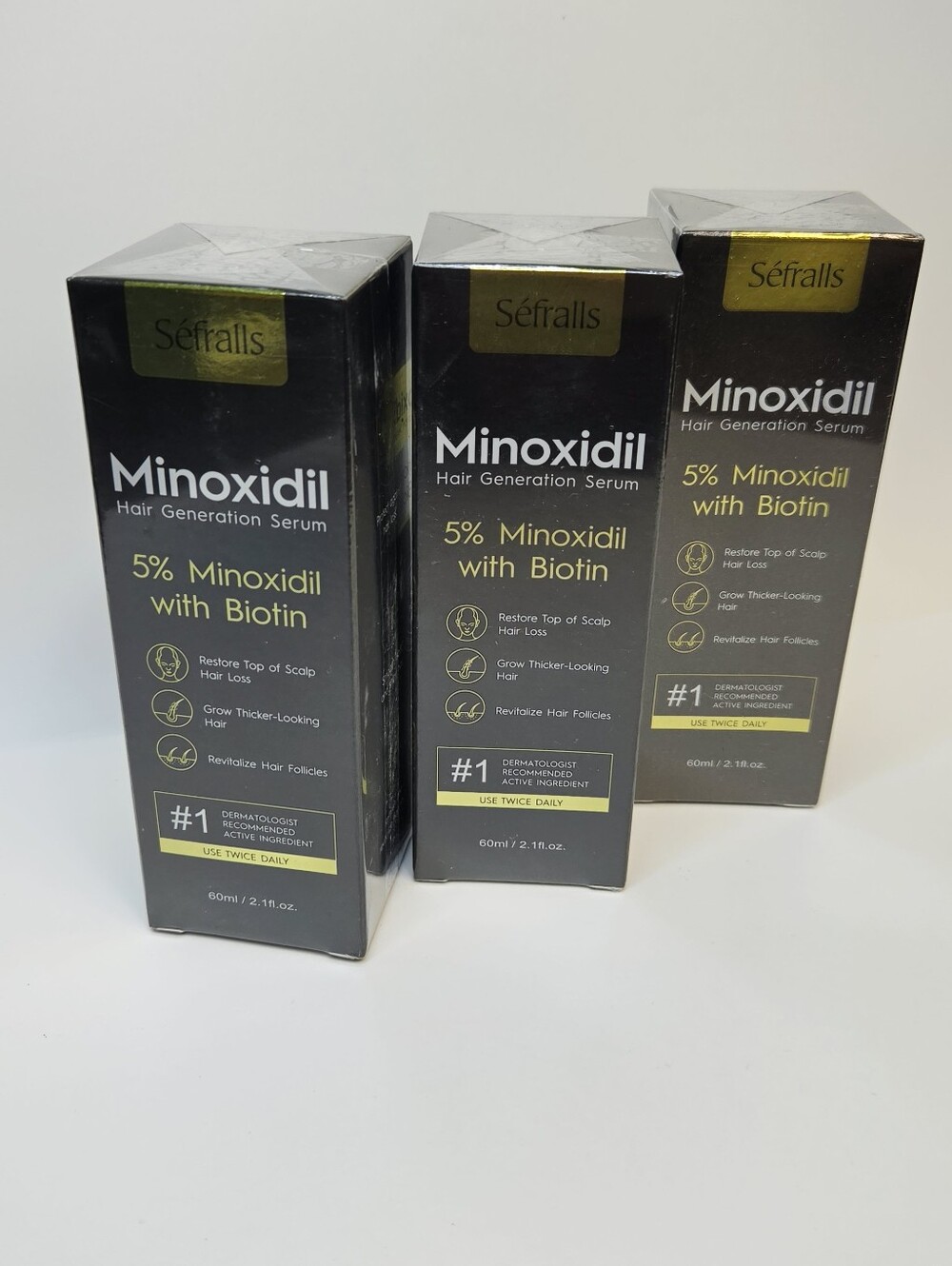 3pk Séfralls Minoxidil Hair Growth Regeneration Serum 5% w/ Biotin 2.1 fl oz